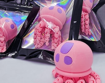 Figura de medusa de dibujos animados — Decoración de escritorio oceánica flexible impresa en 3D, regalo de criatura marina