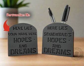 Personalized Gothic Tombstone Pencil Holder — Goth Desk Decor, Coworker Gift