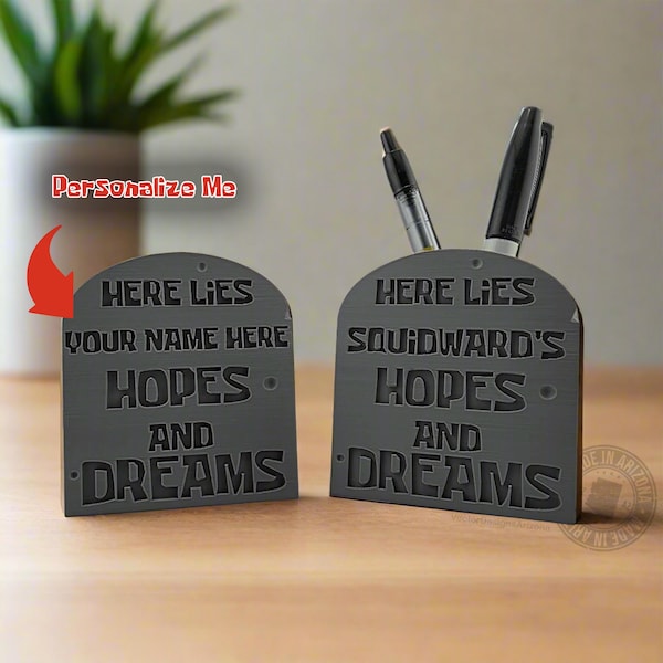 Personalized Gothic Tombstone Pencil Holder — Goth Desk Decor, Coworker Gift