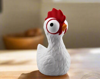 Goofy Chicken Figurine — 3D Printed Funny Chicken Desk Decor, Farmhouse Gift