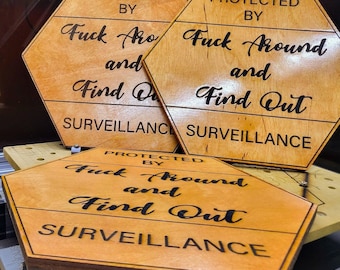 FAFO Protetto da F*** Around and Find Out Cartello di sorveglianza in legno