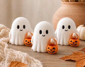 Cute Tiny Halloween Ghost with Optional Personalized Stand, 3D Printed Trick or Treat Desk Decor, Spooky Ghost Figurine