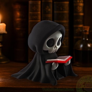 Grim Reaper Reading Figurine — Dark Academia Gothic Book Lover Gift