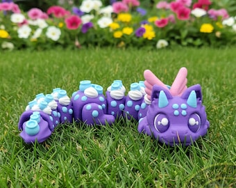 Dragón de Pastel de Arándanos — Juguete antiestrés de dragón articulado impreso en 3D, figura de fantasía