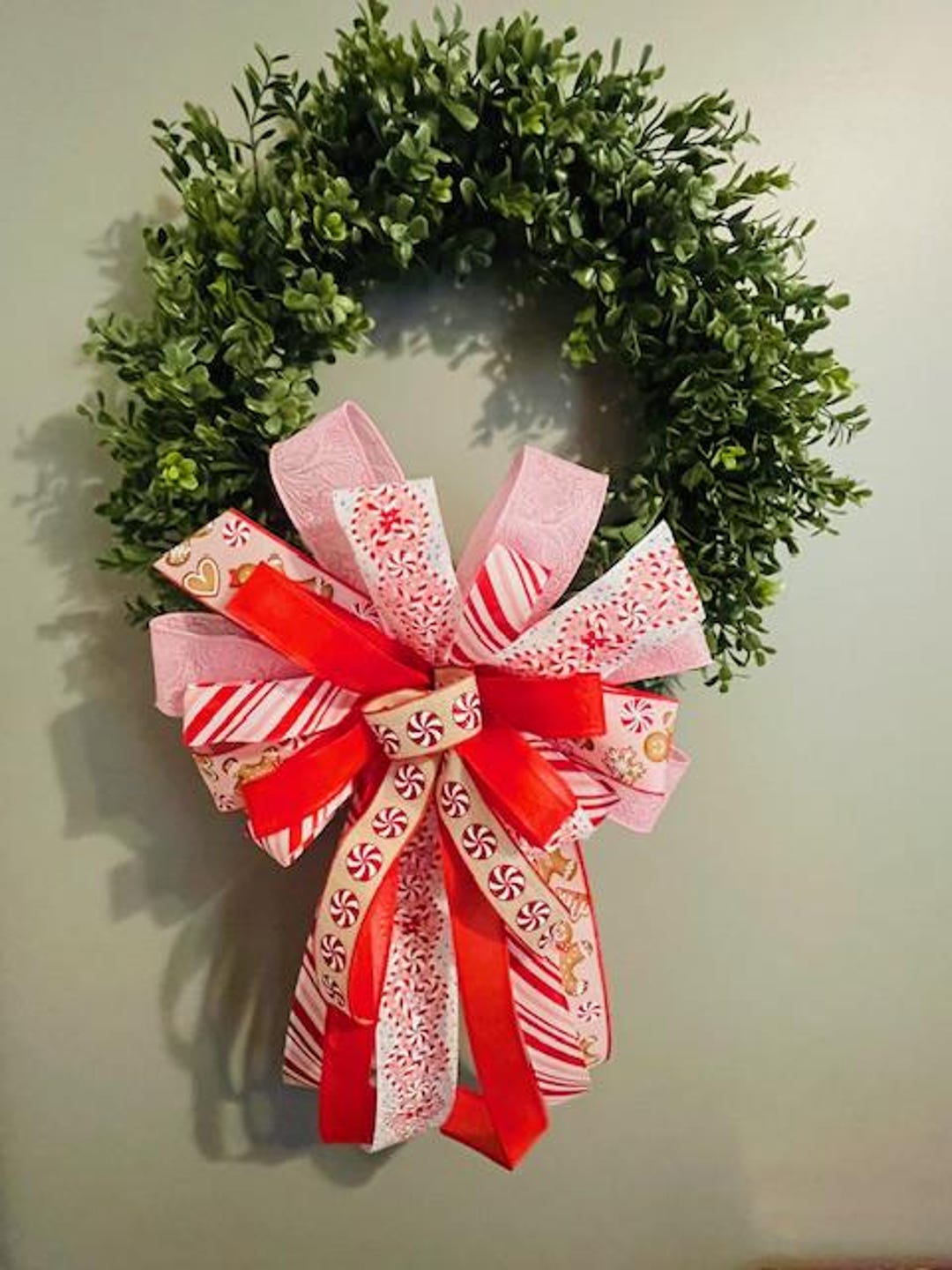 Festive Handmade Holiday Bow - Peppermint Candy Cane and Gingerbread ...