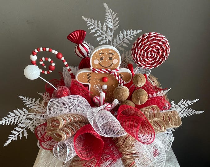 Gingerbread Candy Cane Christmas Candlestick Centerpiece – Festive ...
