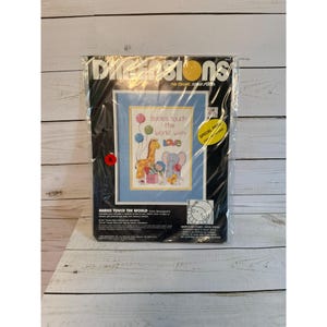 Dimensions Babies Touch The World No Count Cross Stitch Kit 9x12 Nursery Wall Hanging Baby Shower Gift 1988 Vintage Needlecraft NOS