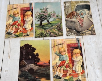Lote de 5 tarjetas publicitarias vintage de Gridley Butter, tarjetas comerciales premium de M. Burr.