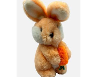 GUND Vintage konijn paashaas pluche met wortel perzik oranje 9" 1983