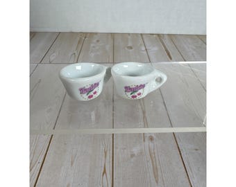 Vintage Strombecker Miniature Tea Set White Pink 7 Pc Ceramic