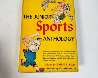 The Junior Sports Anthology • Vintage hardcover uit 1945 • Willard Mullin-illustraties • Boek met sportverhalen met stofomslag