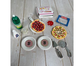 Vintage Barbie Pizza Party Food Accessories 90s Mattel Plates Box Lot