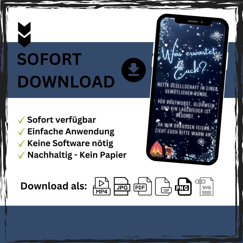 May include: A blue and white digital illustration of a winter scene with a campfire and text that reads "Was erwartet Euch?"  "Netter Gesellschaft in einer gem&uuml;tlichen Runde. F&uuml;r Bratwurst, Gl&uuml;hwein und ein Lagerfeuer ist gesorgt. Da wir draussen feiern zieht euch bitte warm an."