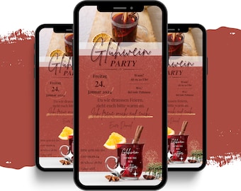 eCARD Glühwein Party Einladung | Digitale Whatsapp Glühweinfeier Einladungskarte | Animierte Personalisierte Weihnachten Glühweinpartykarte