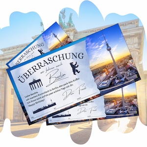 Bon pour un voyage à Berlin à imprimer | Bon de voyage vacances anniversaire city trip | Idée cadeau pour de courtes vacances à Berlin