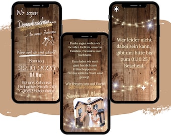 Invito digitale per la festa di inaugurazione della casa (eCARD) | Festa di inaugurazione digitale via WhatsApp | Festa animata personalizzata