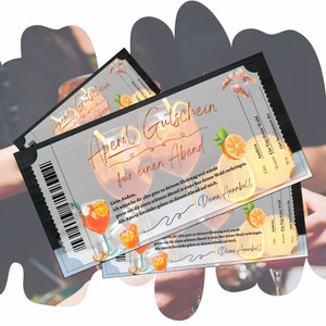 Modèle de coupon Aperol Cocktail à imprimer | Chèque cadeau pour une soirée de fête avec Prosecco | Idée cadeau à concevoir soi-même