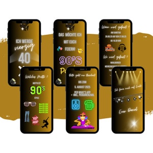 eCARD 90s 80s verjaardagsuitnodiging geel | Digitale WhatsApp themafeest verjaardagsuitnodiging | Gepersonaliseerde geanimeerde verjaardagskaarten
