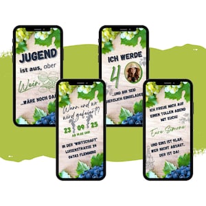 eCARD Wein Geburtstag Party Einladung für Weinfest | Digitale WhatsApp Geburtstagseinladung | Spruch Geburtstagskarte Jugend ist aus