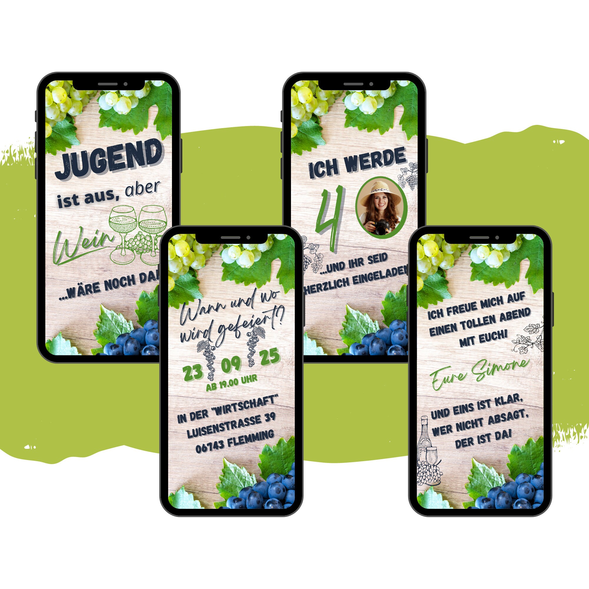 eCARD Wein Geburtstag Party Einladung für Weinfest | Digitale WhatsApp Geburtstagseinladung | Spruch Geburtstagskarte Jugend ist aus