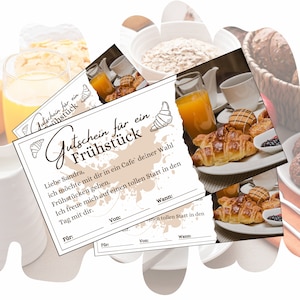 Vale para un desayuno | Plantilla de vale regalo para imprimir | Bono de desayuno para un brunch | Idea de regalo cumpleaños mamá