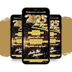 eCARD Silvester Feier Party Einladung | digitale Whatsapp Einladungskarte | Animierte Sylvester Karte | Rutsch ins Neujahr | Neujahrsfeier