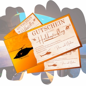 Helikoptervluchtvoucher om af te drukken | Helikopterrondvlucht | Beleefbonsjabloon als cadeau | Cadeau-idee helikopteravontuur