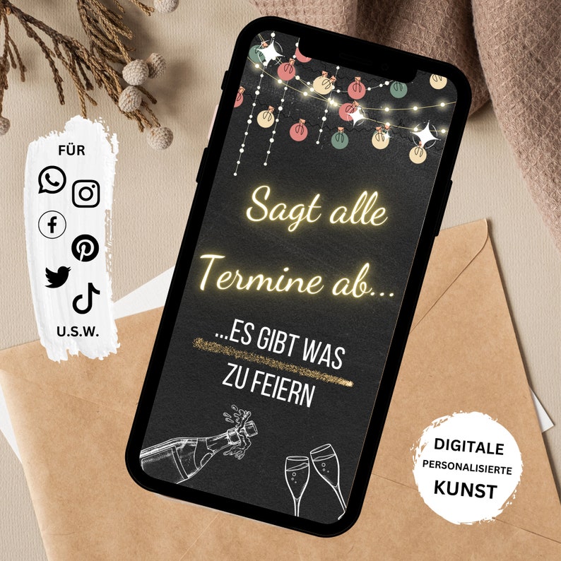 eCARD Geburtstagseinladung im Tafel Sekt Design Digitale WhatsApp Einladungen mit Foto Personalisierte Animierte Handykarte Geburtstag Bild 2