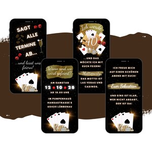 eCARD Invito alla festa del casinò di Las Vegas | Carta di invito al poker digitale WhatsApp | Roulette di invito di compleanno | Biglietti per feste a tema