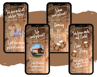 eCARD Birthday Party Invitation in Wood Style | Digital WhatsApp Invitation Card | I'm not old, I'm retro | Animated mobile phone card