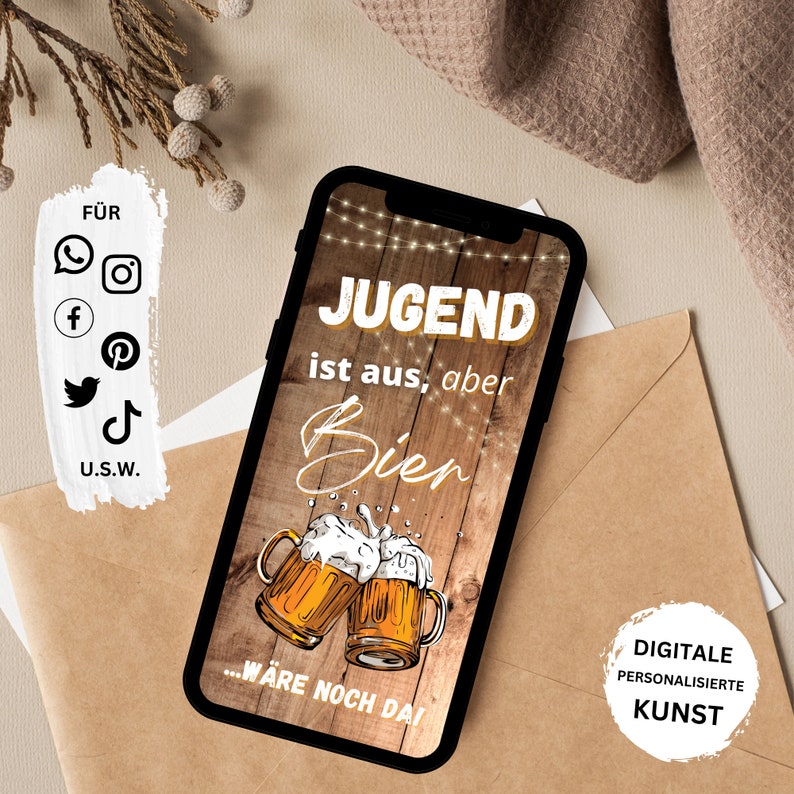 eCARD Bier Geburtstag Party Einladung für 20. 30. 40. 50. 60. Digitale WhatsApp Geburtstagseinladung Geburtstagskarte mit Spruch Bild 2