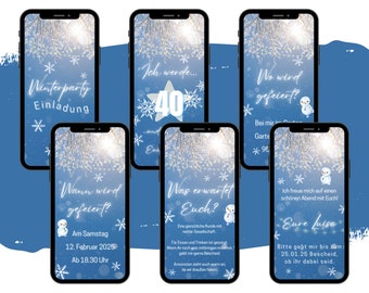 Winterparty Einladung digital - WhatsApp Geburtstagseinladung - animierte Winter Geburtstagskarte - personalisierte eCARD - Handykarte