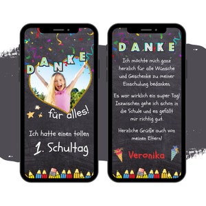 eCARD Danksagung Einschulung | Digitale Whatsapp Handykarte | 1. Schultag | Schulstartkarte | Danke Einschulung | Schuleinführung