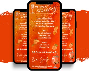 eCARD Aperol Spritz Party Einladung | Digitale Whatsapp Feier Einladungskarte | Animierte Geburtstagskarte | Aperol Cocktails & Aperitif