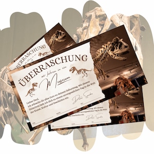 Voucher na wizytę w muzeum dinozaura | Szablon do druku | Muzeum Dino jako pomysł na prezent | Wystawa muzeów paleontologicznych