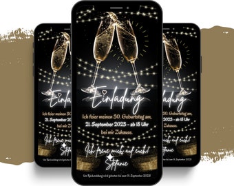 Elegant birthday invitation via WhatsApp - digital party eCARD with music for 18th, 20th, 30th, 40th and 50th birthdays - WhatsApp invitation