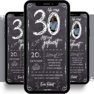 eCARD Geburtstags Party Einladung für 20. 30. 40. 50. 60. 70. | digitale Whatsapp Einladungen | Personalisierte Animierte Einladungskarten
