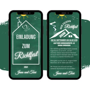 eCARD topping-out ceremony invitation | Digital Whatsapp house building invitations | Personalized animated topping-out ceremony invitation | House warming party