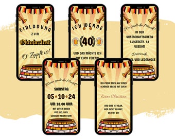 eCARD Oktoberfest Geburtstag Einladungskarte | Digitale Whatsapp Geburtstagskarte | Mottoparty O’zapft is! | Bierparty Wiesn | Bierkönig