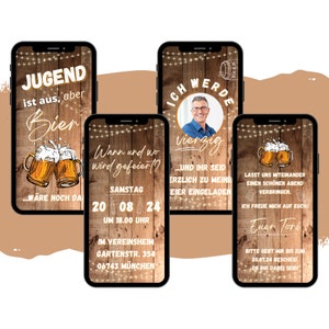eCARD bier verjaardagsfeestje uitnodiging voor 20e 30e 40e 50e 60e | Digitale WhatsApp-verjaardagsuitnodiging | Verjaardagskaart met spreuk