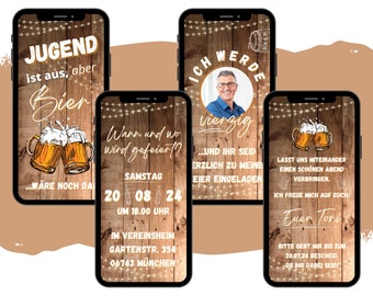 eCARD Bier Geburtstag Party Einladung für 20. 30. 40. 50. 60.  | Digitale WhatsApp Geburtstagseinladung | Geburtstagskarte mit Spruch