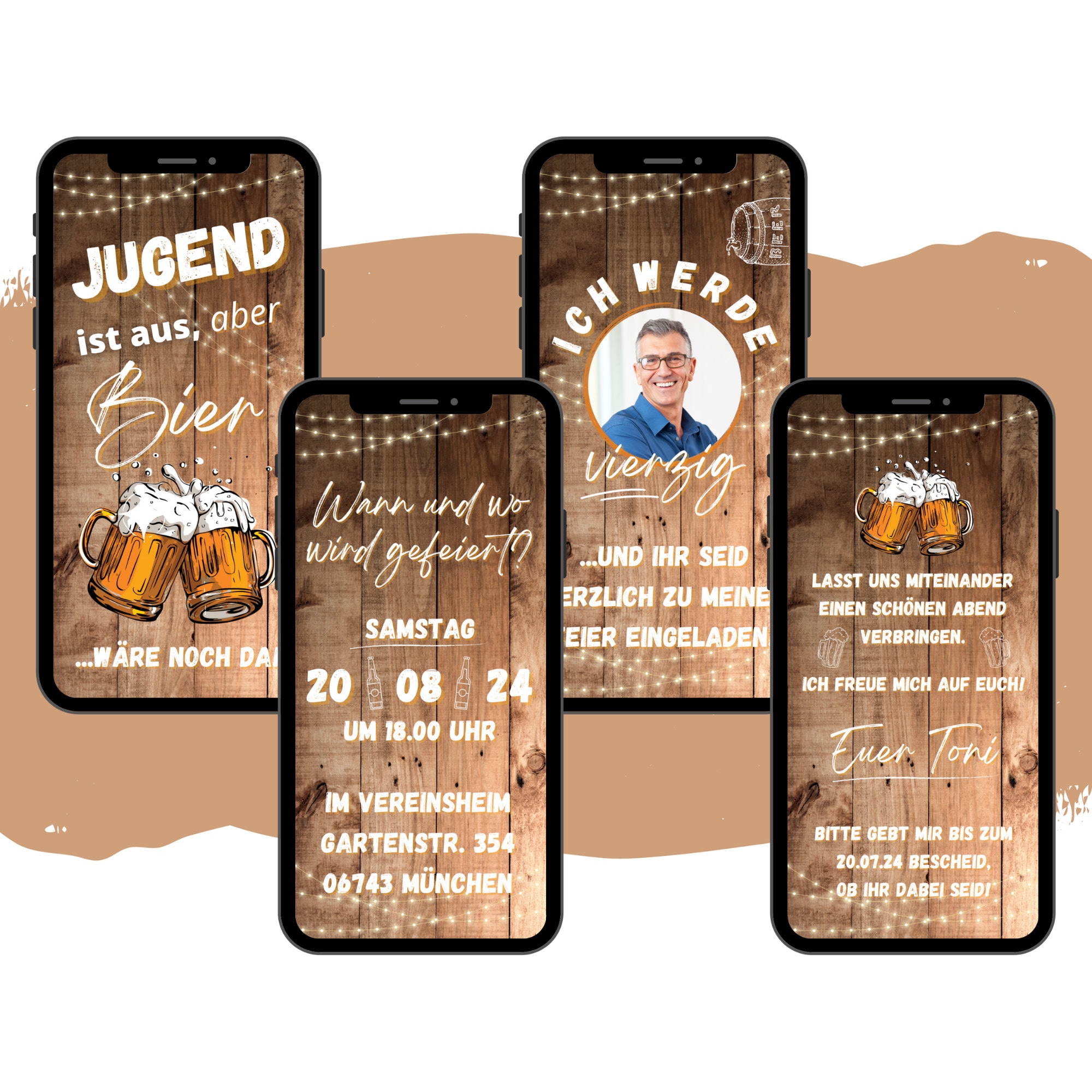 eCARD Beer Birthday Party Invitation for 20th, 30th, 40th, 50th, 60th | Digital WhatsApp Birthday Invitation | Birthday Card with Saying
