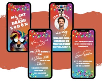 Invitación de cumpleaños en eCARD | Invitaciones digitales para WhatsApp | Embellece el cabello | Divertida tarjeta de cumpleaños animada y personalizada para móvil