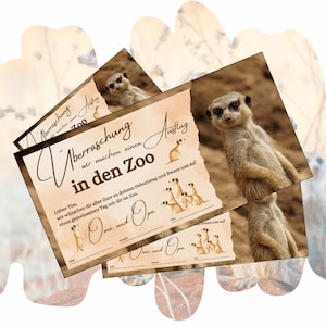 Gutschein für einen Zoobesuch zum Ausdrucken | Erlebnispark Zoo Geschenkgutschein Erdmännchen | Ausflug Tierpark Erlebnisgutscheinkarte