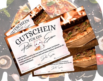 Voucher for a pizza meal | Gift voucher template to print out | Dinner voucher card Italian restaurant | Gift idea
