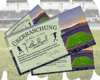 Gutschein für ein Stadionbesuch zum Ausdrucken | Geschenkidee Fußballspiel | Fußballgutschein Stadion | Geschenkgutschein Fußball