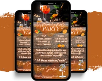Aperol Spritz Party Einladung digital - WhatsApp eCARD mit Musik - Sommer Party Einladung Canva personalisierbar