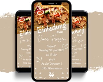 Döner Party Einladung digital - WhatsApp Geburtstagseinladung - Essen gehen eCARD - animierte Handy Einladung - Einladung Geburtstag