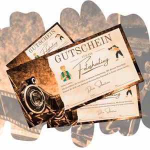Gutschein für ein Fotoshooting zum Ausdrucken | Shooting Geschenkgutschein Geburtstag | Geschenkidee für unvergessliche Erinnerung