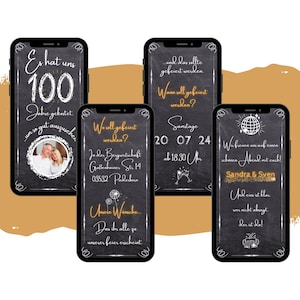 eCARD dubbele uitnodiging voor verjaardagsfeestje mobiele telefoonkaart | Digitale Whatsapp verjaardagsuitnodiging | Gepersonaliseerde geanimeerde uitnodigingskaart